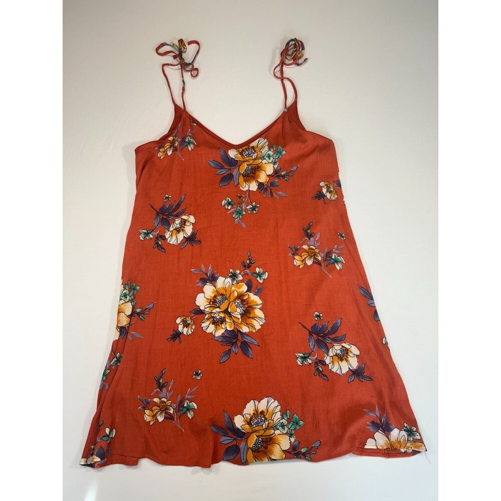 Papermoon Rust Orange Floral Slip Dress Women's Medium Adjustable Spaghetti